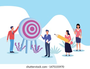 business professional executive successful teamwork, people working for project presentation cartoon vector illustration graphic design