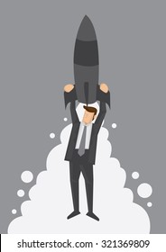 Business professional holding on to rocket to move up to the top at high speed. Creative vector illustration on wordplay to illustrate fast track in business or career. 