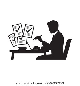 Business professional reviewing documents and making checkmarks at a desk