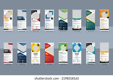 Business professional roll up banner bundle or Business roll up display standee for presentation purpose and Vertical business roll up banner template set, stand banner, event flyer