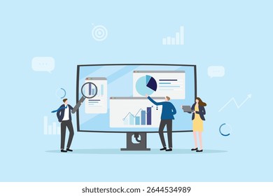 Conceito de ideia de brainstorming de trabalho em equipe profissional de negócios. Planeamento da estratégia de trabalho do grupo de colegas do funcionário, treinamento de construção de equipe, gerenciamento de projeto, ilustração de vetor plana de motivação do grupo.