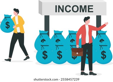 Business professional of unaware of his income being stolen behind his back. vector illustration for concept on losing money unnoticed.
