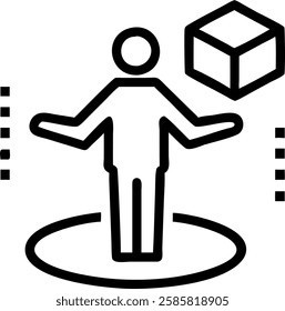 Business professional using holographic interface with copy space concept as Business professional interacts with a holographic interface in a sleek office environment symbolizing human centered techn