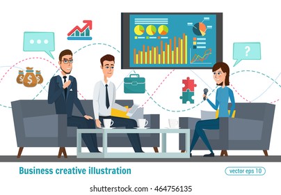 Business professional work. Press conference, interview concept, live report, vector microphones, giving interview news. Vector creative illustrations flat design. Worker people Man and Women.