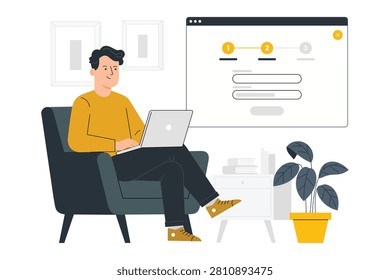 Business professional working remotely with laptop in comfortable home office illustrating flexible employment productivity digital collaboration online workflow and modern remote workplace technology concepts.