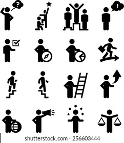 Business professionals, career advancement and human resources icons