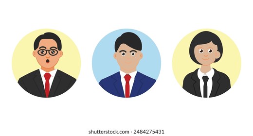 Business Professionals in Circular Frames - Vector Illustration