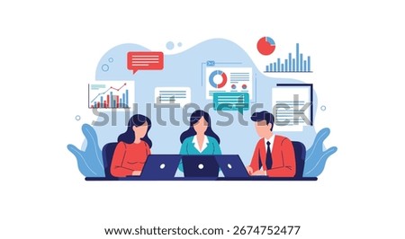 Business professionals discussing data and analytics during a collaborative meeting session