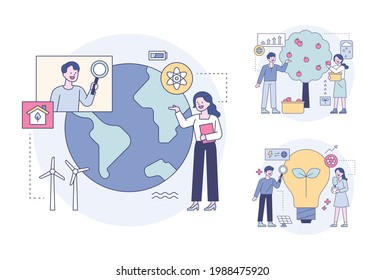 Business professionals are looking for ideas for the environment. flat design style minimal vector illustration.
