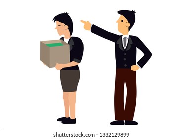 Business professionals order to leave by employer. Concept of retrenchment. Cartoon vector illustration on company restructuring exercise.