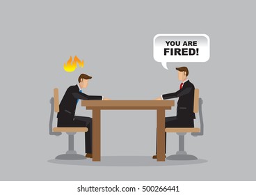 Business professionals sitting in a meeting and manager told employer, you are fired. Cartoon vector illustration on employment termination concept.