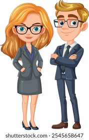 Business professionals standing confidently in suits