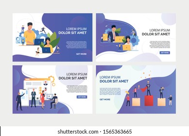 Business professionals working on computers set. Recruit agency team analyzing candidates. Flat vector illustrations. Business, career concept for banner, website design or landing web page