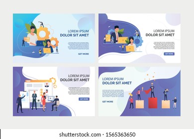 Business professionals working on laptops set. HR managers selecting personnel. Flat vector illustrations. Business, career concept for banner, website design or landing web page