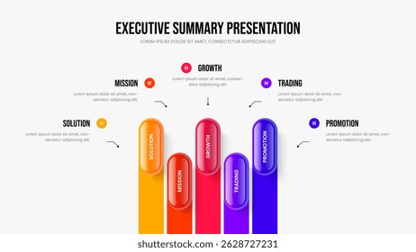 Business Profile Five Step Diagram Presentation Layout. Modern Planning Frame Design Vector Illustration. Creative Introduction 5 Element Infographic Slide Template.