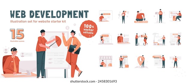 Business profile illustration starter kit for empty space or header website pages, Web development profile concept, Mega set business scenes vector design