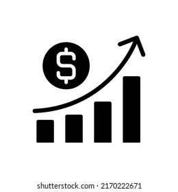 Business Profit Black Glyph Icon. Company Cash Flow. Economic Performance. Financial Evaluation. Corporate Earnings. Silhouette Symbol On White Space. Solid Pictogram. Vector Isolated Illustration