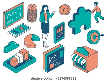 business profit concept isometric doodle design element