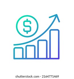 Business profit gradient linear vector icon. Company cash flow. Economic performance. Financial evaluation. Thin line color symbol. Modern style pictogram. Vector isolated outline drawing