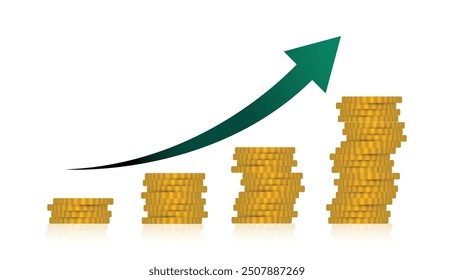 Business profit growth investment flat design illustration, profit increase, stack of coins and rising arrow flat illustration template