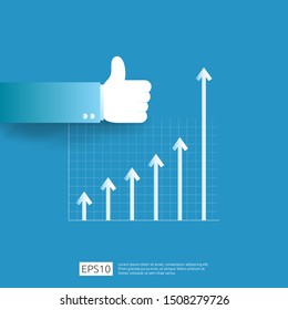business profit growth revenue with thumb up gesture. income salary rate increase. Finance performance of return on investment ROI concept with arrow. dollar symbol flat style vector illustration