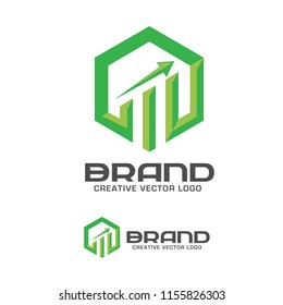 business profit logo graphic with line bar chart of financial or stock exchange symbol