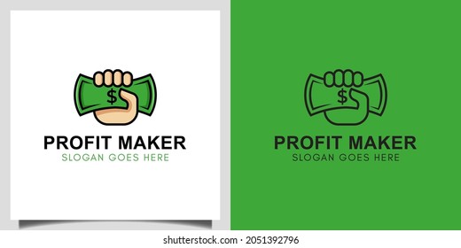 Business profit maker money dollar with hand icon vector design for finance logo, investment, make money online logo design