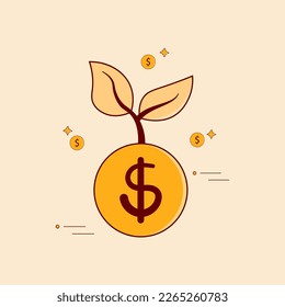 Business profit, money savings, finance growth concept, Growing tree Plant with Dollar Coin. Isolated flat vector icon illustration.
