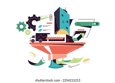 Business profit, process of generating profit concept vector illustration. Business work together to achieve financial success.