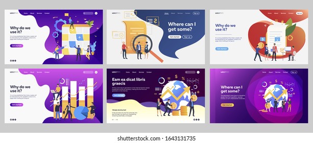 Business profit set. Managers planning project, checking contract, analyzing diagram. Flat vector illustrations. Global project, finance concept for banner, website design or landing web page