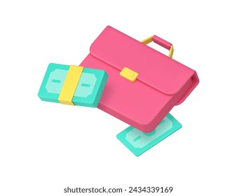 Business profit wealth earnings cash money dollar briefcase 3d icon realistic vector illustration. Efficient job productivity work result financial independence and richness income revenue salary wage
