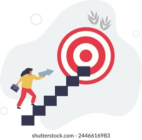 Business progress or career path, step to reach target or business goal, success step or motivation for improvement concept.