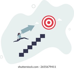 Progreso del negocio o trayectoria profesional, paso para alcanzar el objetivo o la meta del negocio, paso del éxito o motivación para el concepto de mejora.