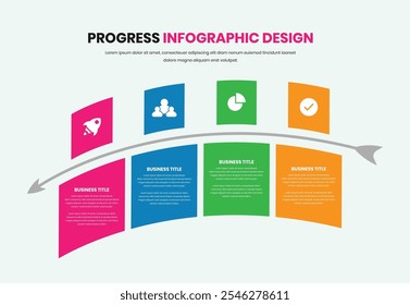 Modelo infográfico de etapa minimalista de apresentação de dados e progresso dos negócios