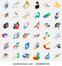 Business progress icons set. Isometric style of 36 business progress vector icons for web for any design