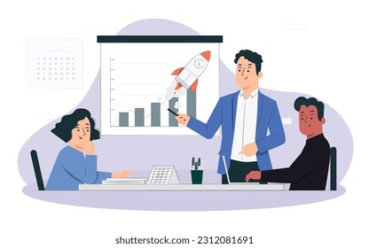 Business progress meeting, improvement chart vector illustration
