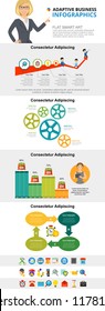 Business progress and planning concept infographic charts set. Process and bar charts for presentation slide templates. Can be used for annual report, advertising, flyer layout and banner design.