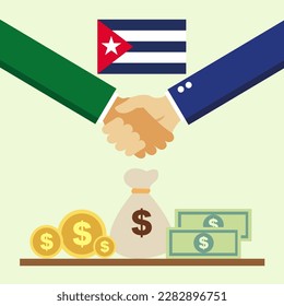 Business project for Cuba. Cash transactions. handshake between partners. vector illustration