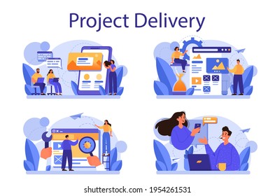 Business Project Delivery Concept Set. Project Development And Presentation