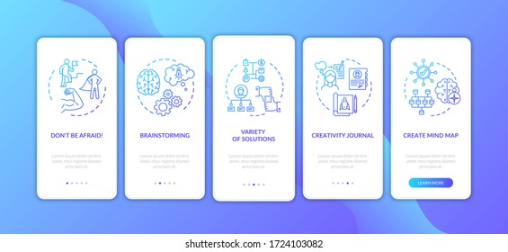 Business project development blue onboarding mobile app page screen with concepts. Effective leadership walkthrough 5 steps graphic instructions. UI vector template with RGB color illustrations