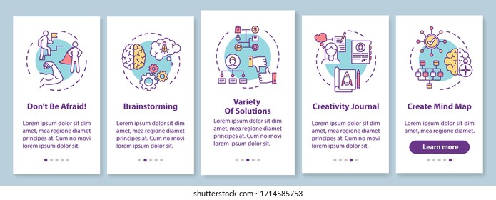 Business project development onboarding mobile app page screen with concepts. Effective leadership walkthrough 5 steps graphic instructions. UI vector template with RGB color illustrations