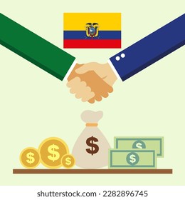 Business project for Ecuador. Cash transactions. handshake between partners. vector illustration