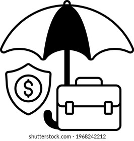 Business Project and Fund Security Concept, Insurance Policy and businessman Bag Vector Icon Design, Financial Risk Management on White background, 