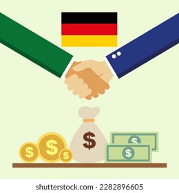 Business project for Germany. Cash transactions. handshake between partners. vector illustration