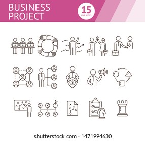 Business project icons. Set of line icons on white background. Strategist, strategic plan, scheme. Strategy concept. Vector illustration can be used for topics like business, management, planning