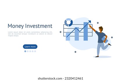business project illustration set. characters were delighted with investment value rising from chart displayed. project work cycle concept. vector illustration.