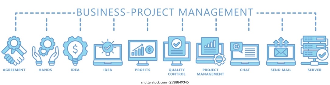 Negócios, gerenciamento de projetos, conjunto de ícones de tom duplo. contém contrato, ideia, lucro, controle de qualidade, bate-papo, email, servidor e muito mais. Vetor EPS 10. para UI ou UX kit, web e app, finanças, negócios