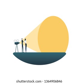 Business project or plan presentation with business team looking at projection. Symbol of reports, analysis, strategy, concept. Eps10 vector illustration.