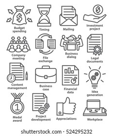 Business project planning icons in line style