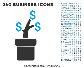 Business Project Plant icon within 260 vector business pictogram set. Style is bicolor flat symbols, light blue and gray colors, white background.